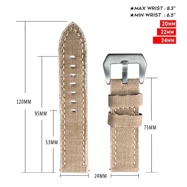 Canvas watch strap, 20 mm, 21 mm, 22 mm.