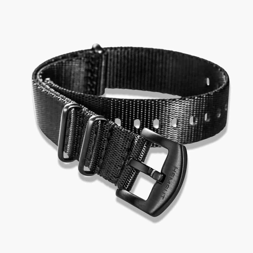 Nylon Watch Strap - 22mm - Metal Buckle - Military Black - CMILIN22