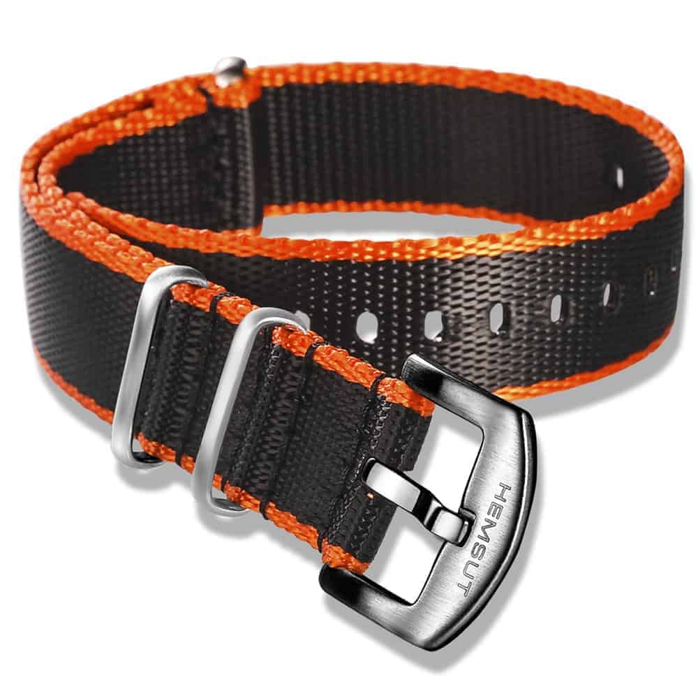 Black Orange Nylon NATO Watch Straps Silver Buckle Hemsut Hemsut